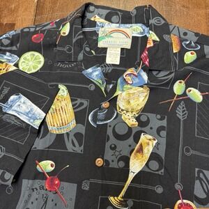 VTG Paradise Found Hawaiian Shirt Adult M Black Button Up Mens Camp Cocktails